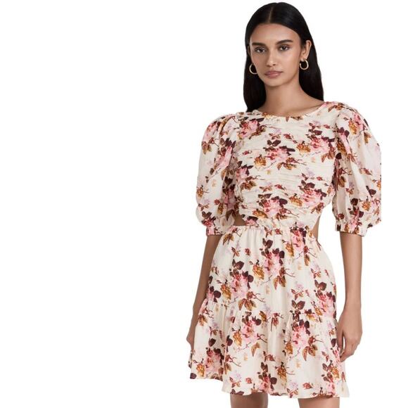 Sea Esme Ivory Floral Print Puff Sleeve Smocked Mini Dress XS - Picture 1 of 6